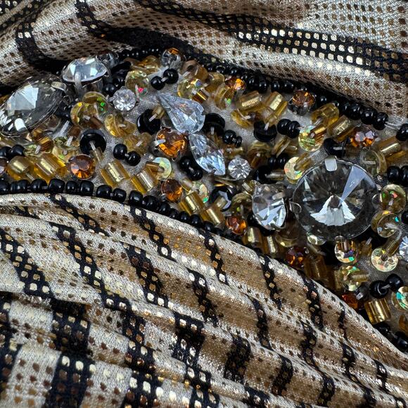 Mac Duggal Couture Metallic Gold Lame Abstract Animal Print Evening Gown Size 2 - Picture 9 of 12